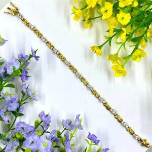 Vintage Gold Plated Crystal Tennis Bracelet 7.5 Inches Long